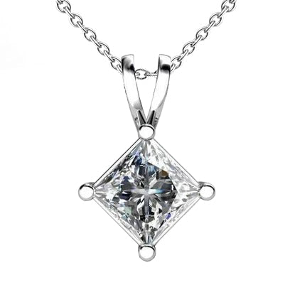 Princess Cut Lab Grown Diamond Pendant Necklace 2.50 Carats Lady White Gold 14K