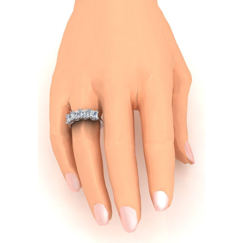 Unique Style White Sparkling Engagement White gold 4 stone band on hand