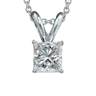 Princess Natural Earth Mined Diamond Solitaire Necklace Pendant 1.0 Carat White Gold 14K