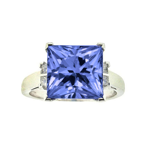 Princess Tanzanite Natural Earth Mined Diamonds 8.50 Carat Fancy Ring White Gold 14K