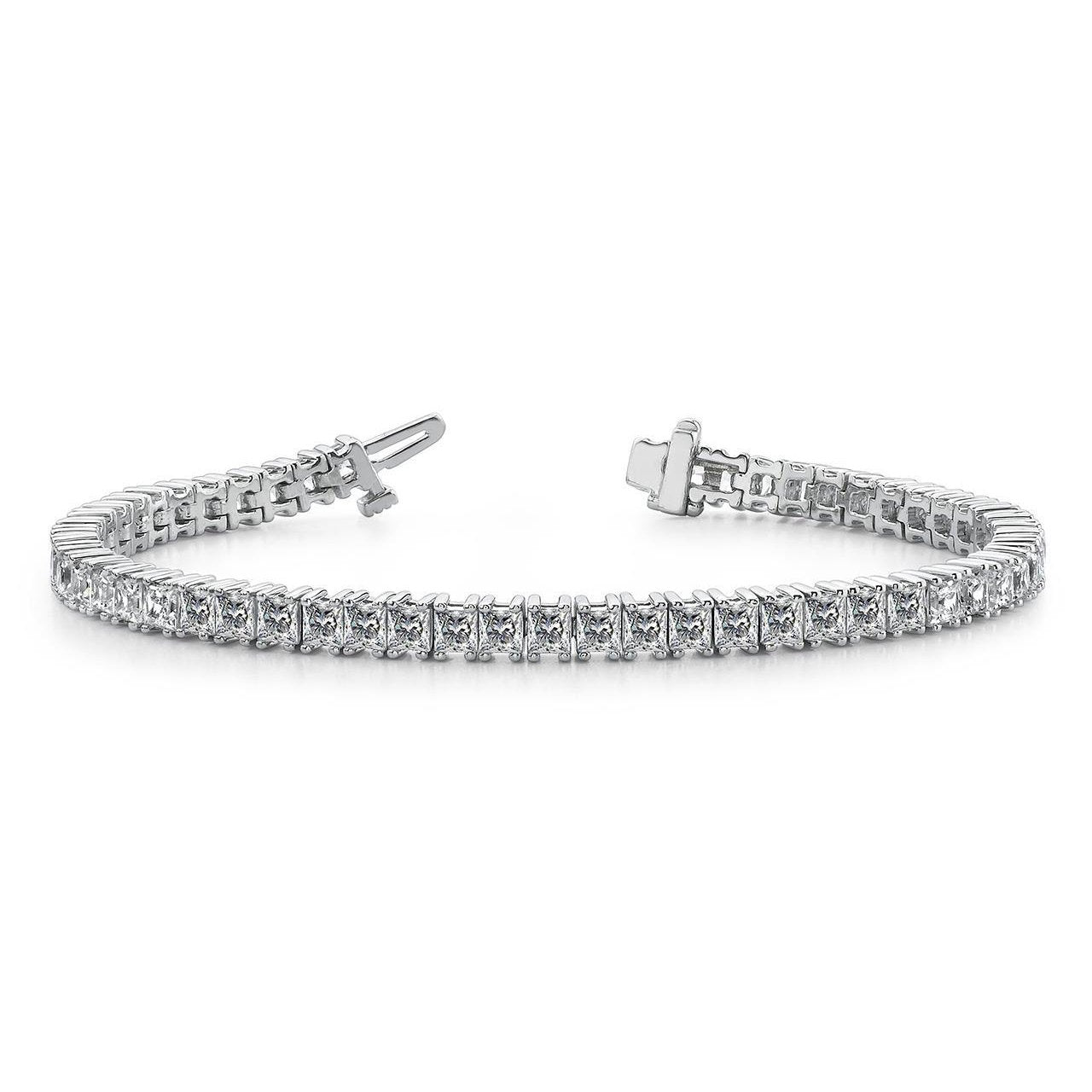 Princess Cut 11 Carats Lab Grown Diamonds Tennis Bracelet White Gold 10K New