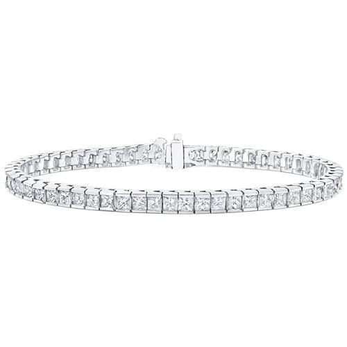 Princess Cut Lab Grown Diamond Lady Tennis Bracelet 8.25 Carat White Gold