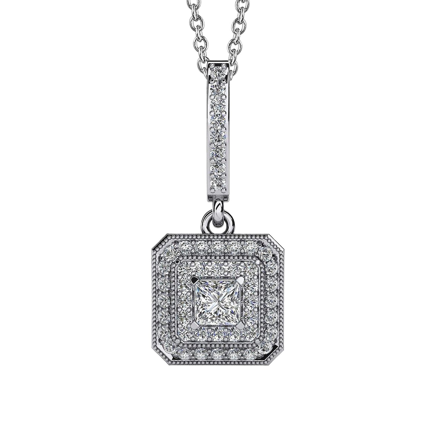 Princess & Round Cut Lab Grown Diamond Pendant Necklace 2.48 Carat White Gold 14K