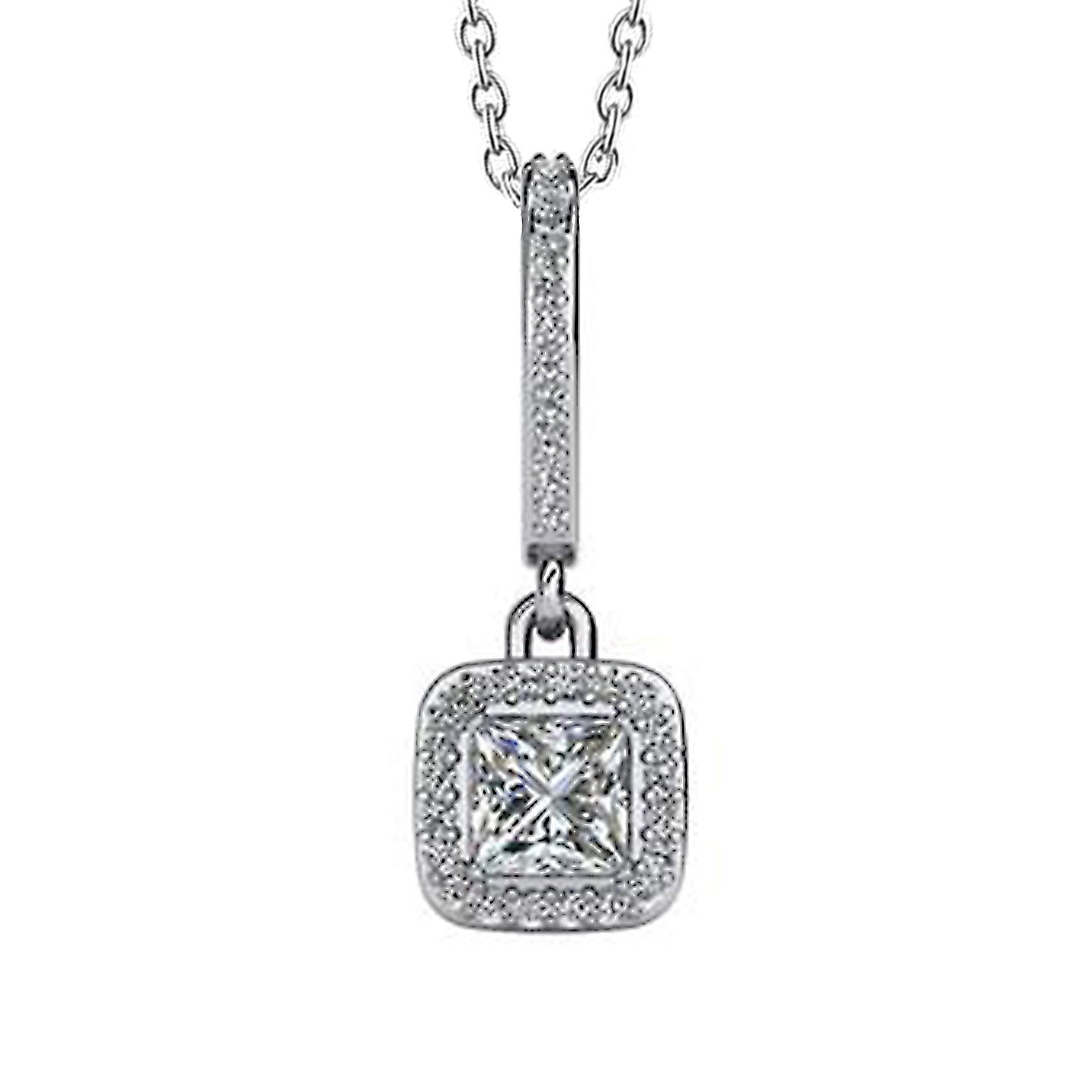 Princess & Round Shape 5 Carats Lab Grown Diamonds Drop Pendant Necklace WG 14K