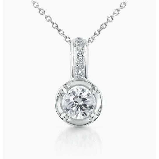 Prong Set 1.85 Carats Round Cut Lab Grown Diamonds Pendant Necklace 14K