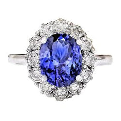 Fancy Lady’s Oval Tanzanite And Diamonds Ring Gold White 14K Prong