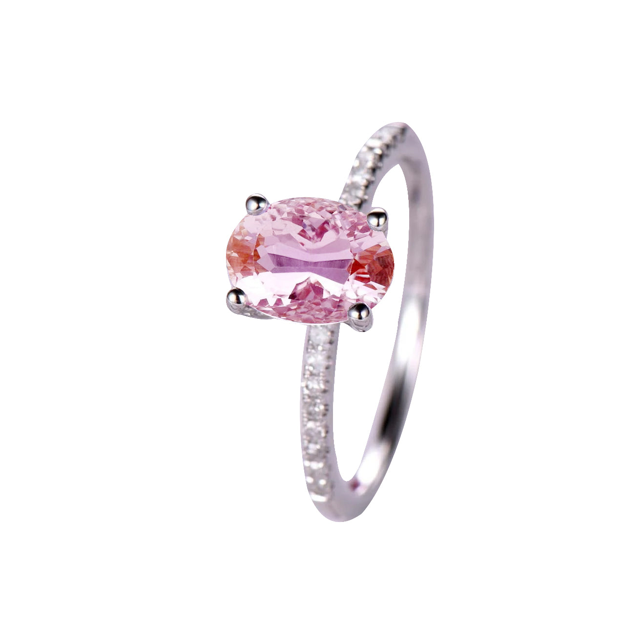 Kunzite With High Quality Diamonds Wedding Ring White Gold