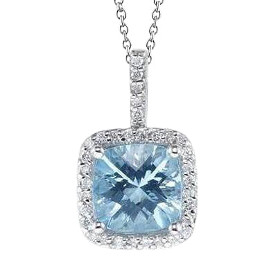 Prong Set 16 Carats Aquamarine With Natural Earth Mined Diamonds Pendant Gold White 14K