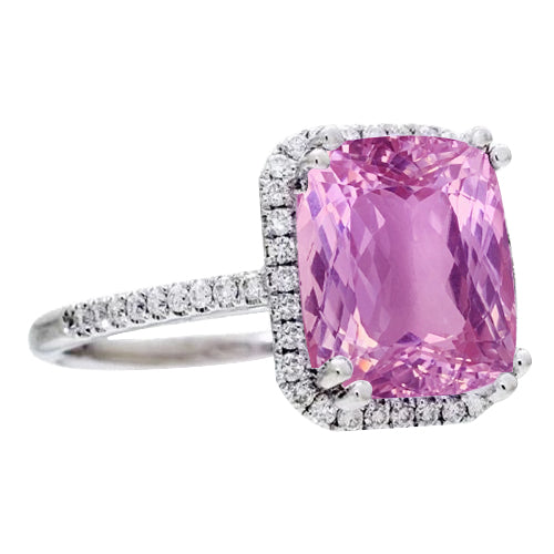 Unique Lady’s Kunzite With Diamonds Ring Prong Set White Gold