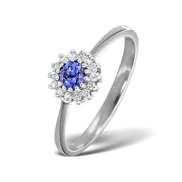 Tanzanite And Diamond Flower Style Wedding Ring White Gold