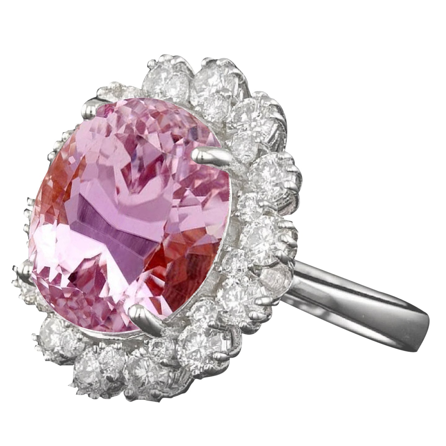 Lady’s Brilliant Pink Kunzite Diamonds Ring White Gold Flower Style