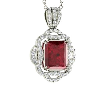 Prong Set 4.80 Carats Red Ruby With Natural Earth Mined Diamonds Pendant Necklace