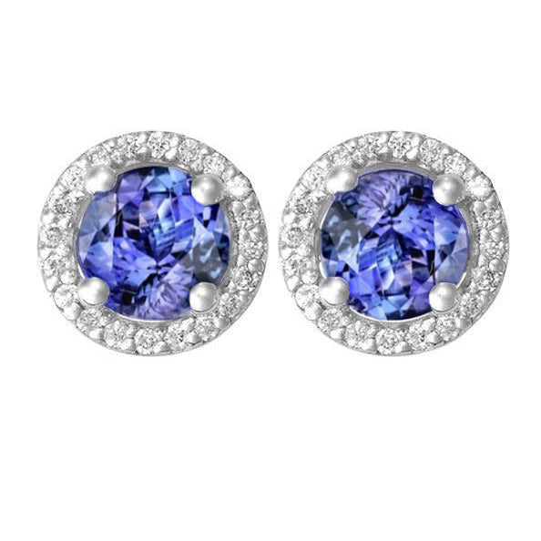 8.44 Ct Tanzanite & Natural Earth Mined Diamonds Studs Earrings Gold White 14K