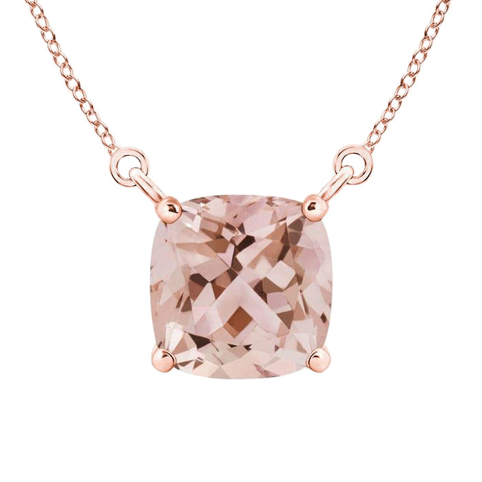 Prong Set Cushion Shape Morganite 12.50 Ct Pendant Rose Gold 14K