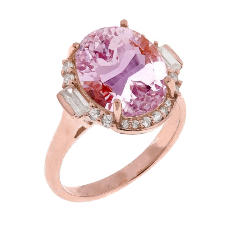 Women Jewelry Sparkling Prong Set Kunzite And Diamonds Anniversary Ring Rose Gold