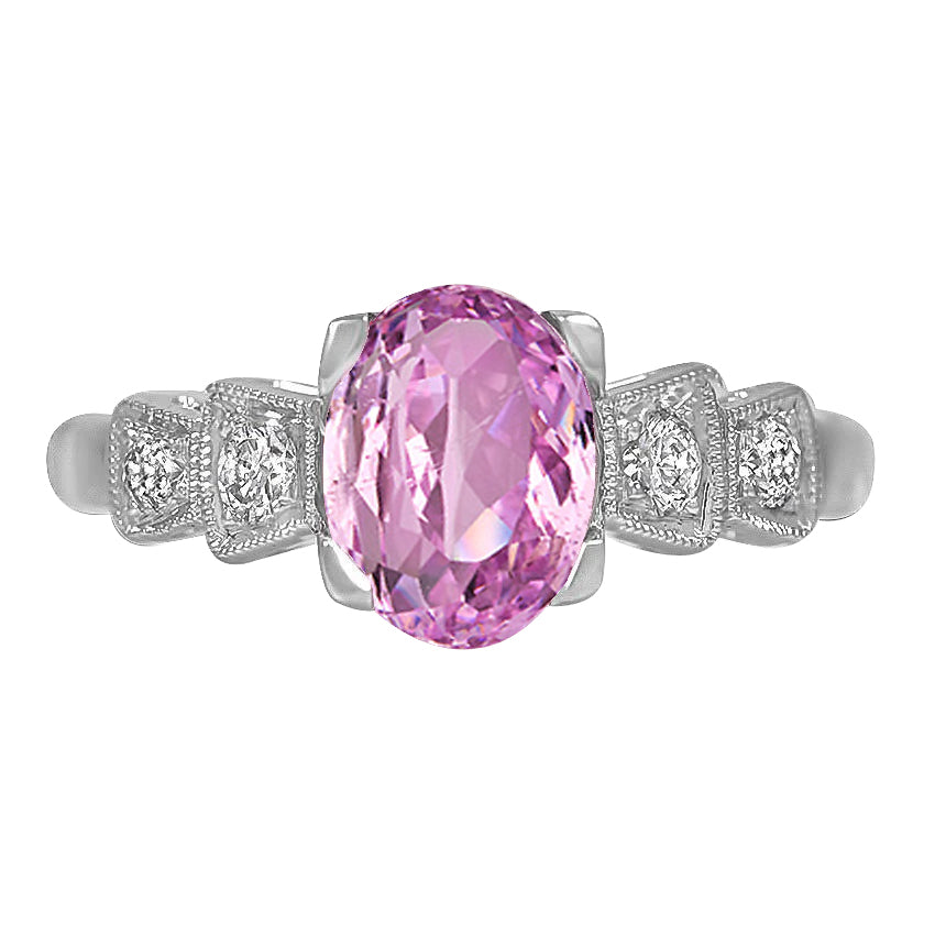 Prong Set Pink Kunzite And Diamonds Ring White Gold Sparkling Unique Lady’s