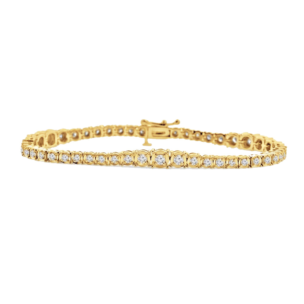 Prong Set Round Cut 3 Carats Small Natural Earth Mined Diamonds Bracelet Gold Yellow