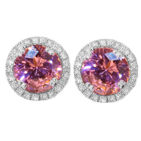 Round Cut Sparkling Unique Lady’s Pink Sapphire Studs Earring Gold