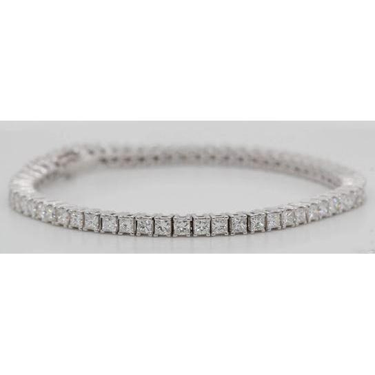 Prong Set 9 Carat Princess Lab Grown Diamonds Tennis Bracelet White Gold