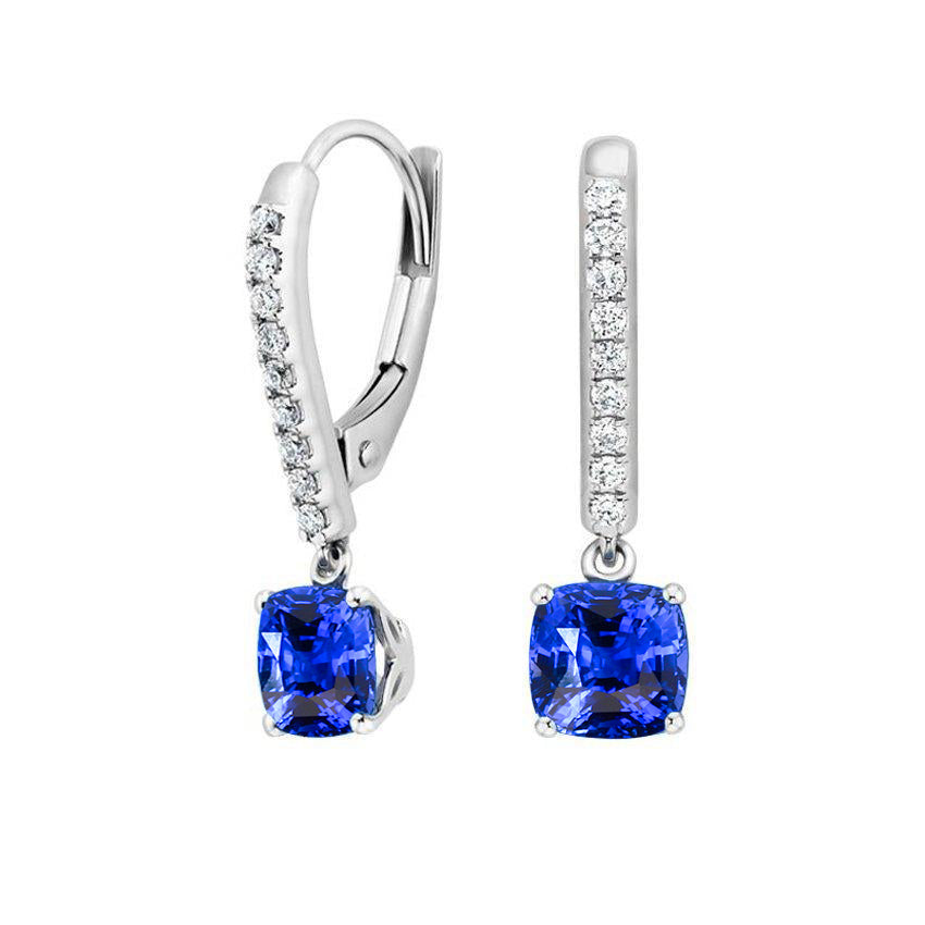 Prong Set Kashmir Sapphire With Natural Earth Mined Diamonds Dangle Earrings 3.70 Carats