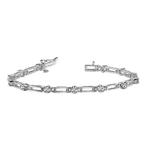 Prong Set Round Lab Grown Diamond Lady Tennis Bracelet White Gold 2.60 Ct
