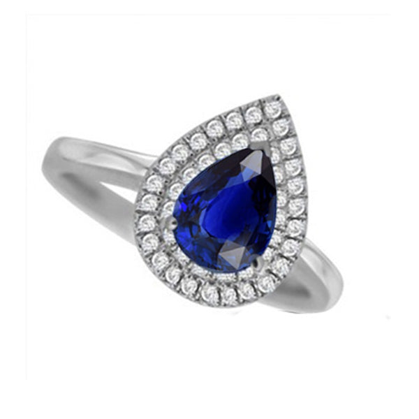Best Amazing Stylish womans Double Halo Anniversary Ring Pear Sri Lankan Sapphire