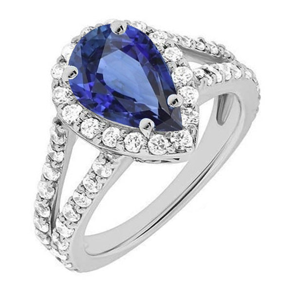 Best Amazing Stylish womans Women Halo Ring Split Shank Ceylon Sapphire & Diamonds