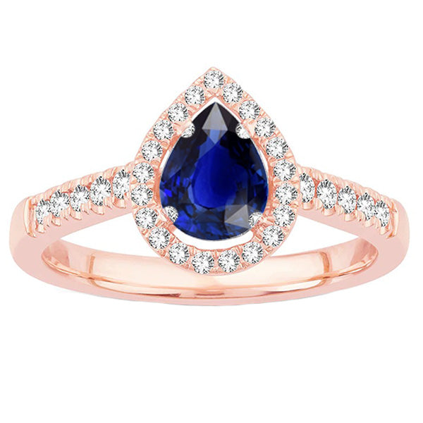 Women Jewelry Sparkling Unique Diamond Halo Anniversary Ring Pear Cut Sri Lankan Sapphire