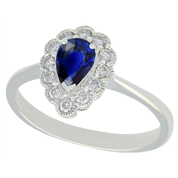 Amazing Stylish womans Halo Anniversary Ring Antique Style Blue Sapphire Gemstone