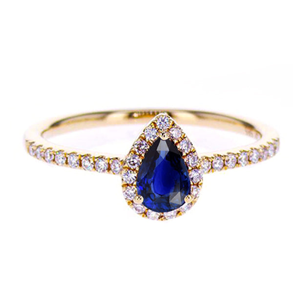 Women Jewelry Sparkling Unique Diamond Halo Rose Gold Ring Deep Blue Ceylon Sapphire