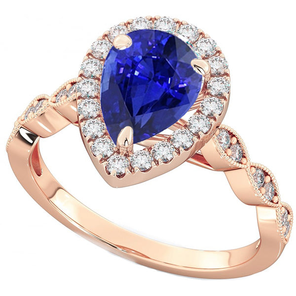 Round Natural Earth Mined Diamond Halo Ring Pear Sri Lankan Sapphire 5 Carats