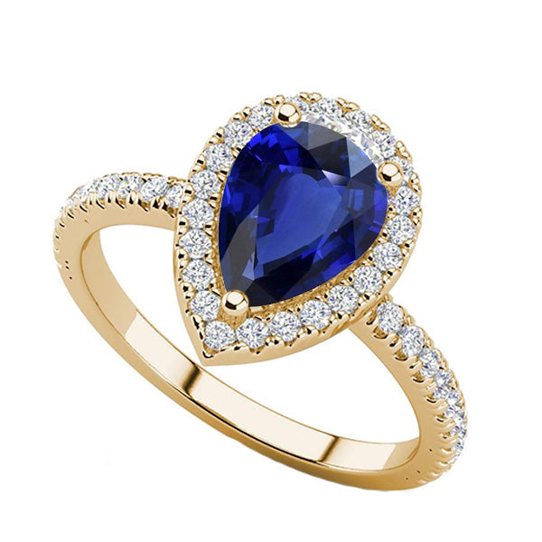 Halo Blue Sapphire Stone Ring & Round Natural Earth Mined Diamonds 4.50 Carats