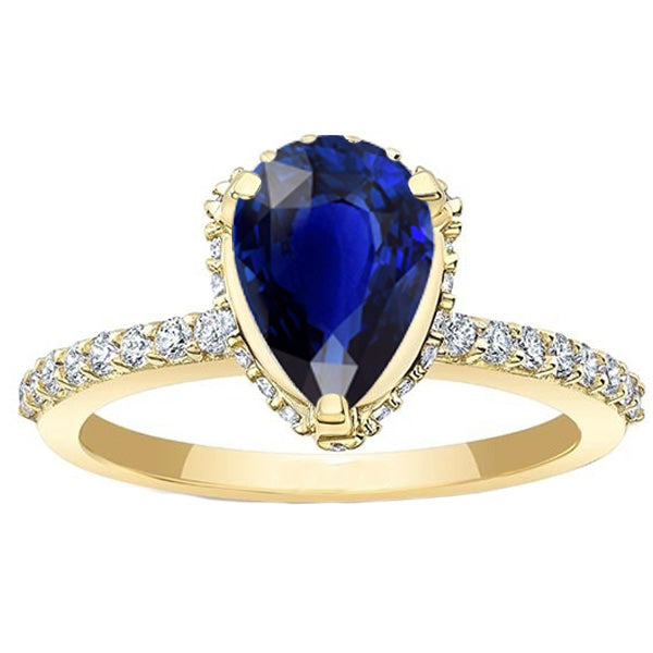Halo Engagement Ring Deep Blue Sapphire & Pave Set Natural Earth Mined Diamonds 5 Carats