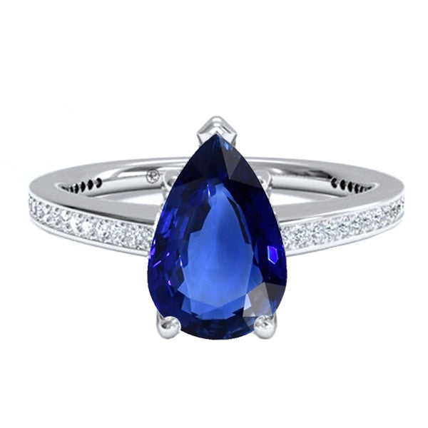 Women’s Natural Earth Mined Diamond Jewelry Blue Sapphire Ring White Gold 14K 4.50 Carats
