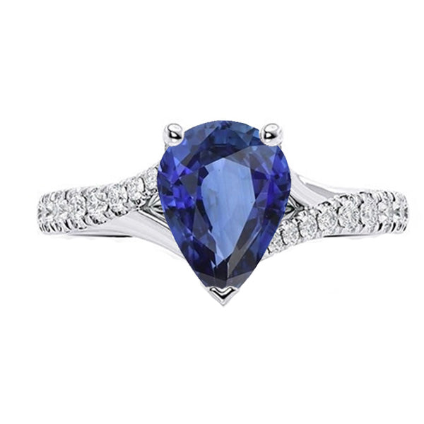 Solitaire Blue Sapphire Ring White Gold Pave Set Natural Earth Mined Diamonds 4 Carats