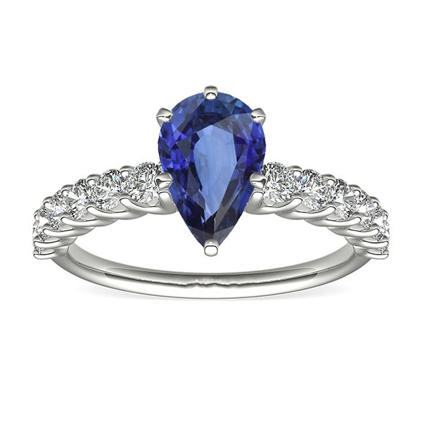 White Gold Pear Blue Sapphire With Accents Ring 3.50 Women's Jewelry