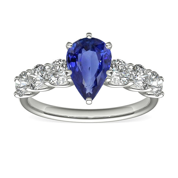 Women's Gemstone Ring Pear Shaped Blue Sapphire With Accents 4 Carats