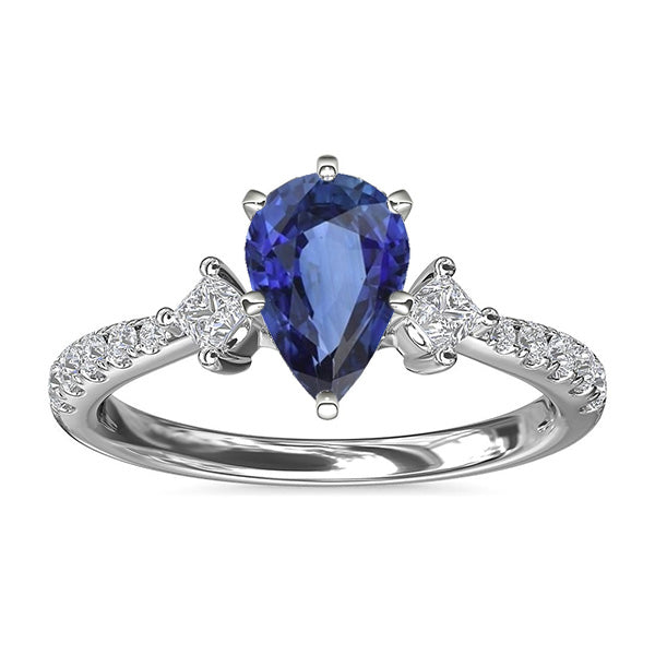3 Stone Style Ceylon Sapphire Ring With Natural Earth Mined Diamond Accents 2.50 Carats