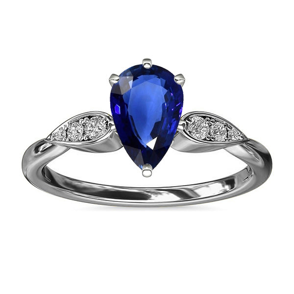 Ladies Natural Earth Mined Diamond Jewelry Ceylon Sapphire Ring 2 Carats White Gold 14K