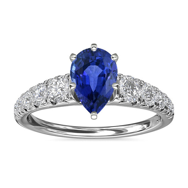Blue Sapphire Engagement Ring Pear Shaped Natural Earth Mined