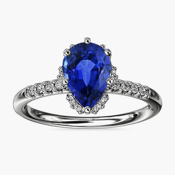 Ceylon Sapphire Halo Engagement Ring For Women & Natural Earth Mined Diamonds 4 Carats