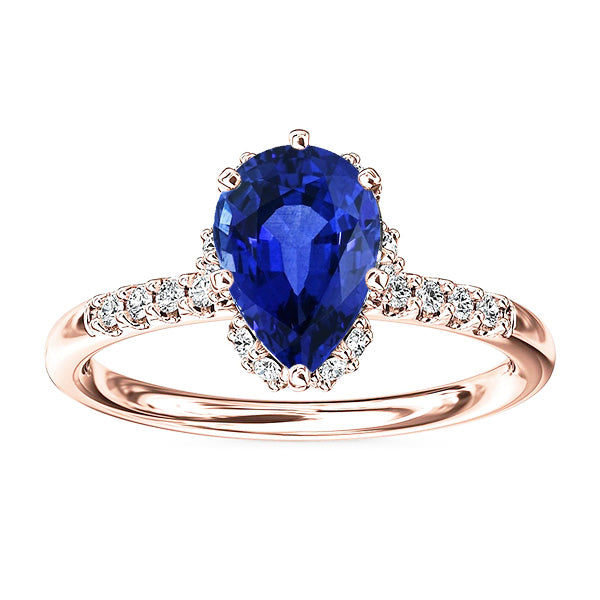 Natural Earth Mined Diamond Jewelry Halo Pear Blue Sapphire Ring 4 Carats Rose Gold 14K