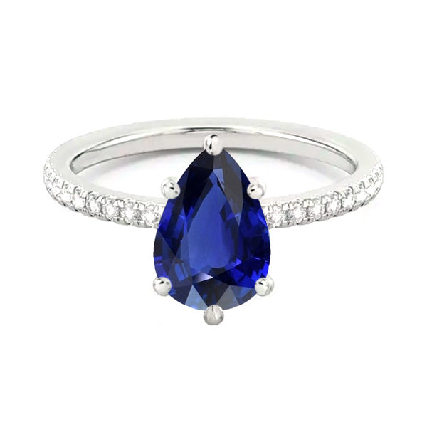 Natural Earth Mined Diamond Solitaire Wedding Ring Blue Sapphire With Accents 3.50 Carats