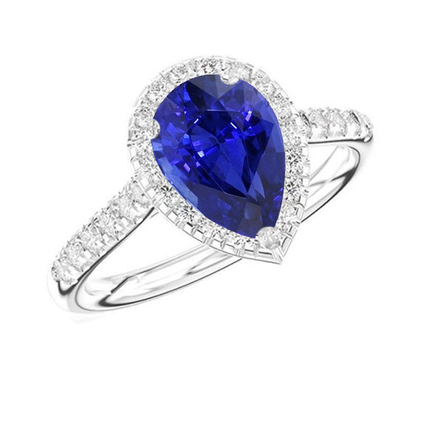 Natural Earth Mined Diamond Halo Engagement Ring Ceylon Sapphire 3.50 Carats