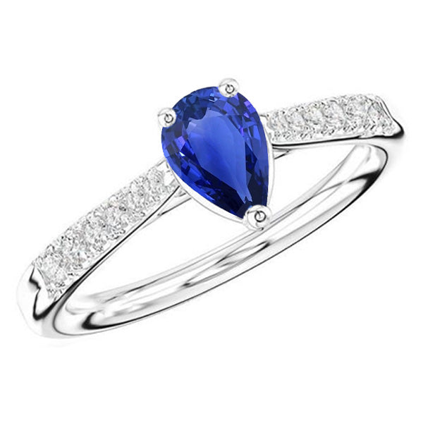 Gemstone Jewelry Blue Sapphire Ring Pear & Natural Earth Mined Diamonds 2.50 Carats