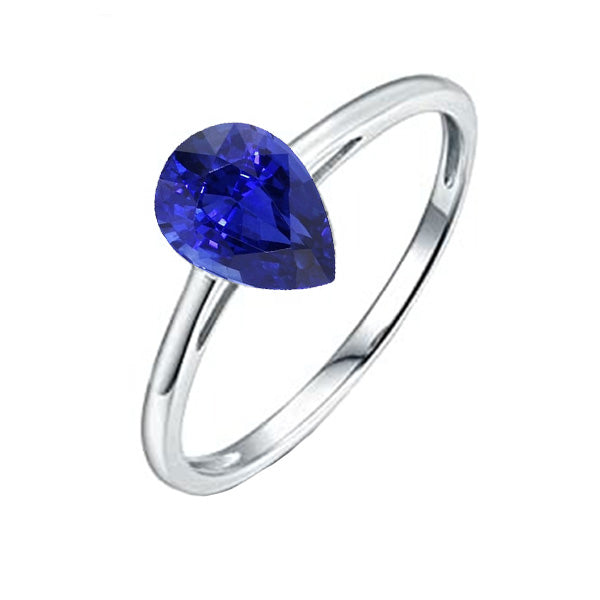 Solitaire Ceylon Sapphire Wedding Ring White Gold 14K Pear 1.50 Carats
