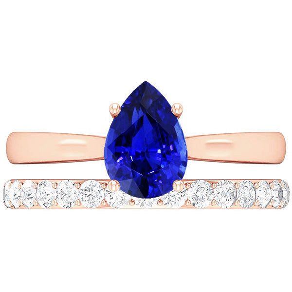 Pear Gemstone Engagement Ring & Natural Earth Mined Diamond Band Set Rose Gold 4 Carats