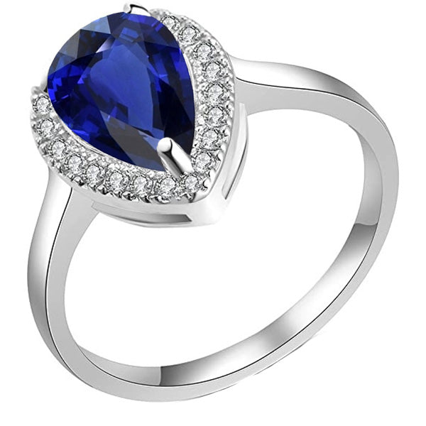 Halo Deep Blue Sapphire Ring White Gold & Natural Earth Mined Diamonds 3.50 Carats
