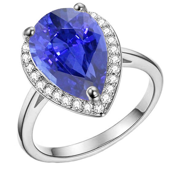 Natural Earth Mined Diamond Jewelry Halo Ceylon Sapphire Ring 4 Carats
