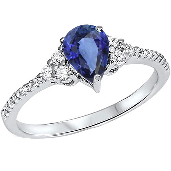 Gemstone Wedding Ring Blue Sapphire & Pave Set Natural Earth Mined Diamonds 3 Carats